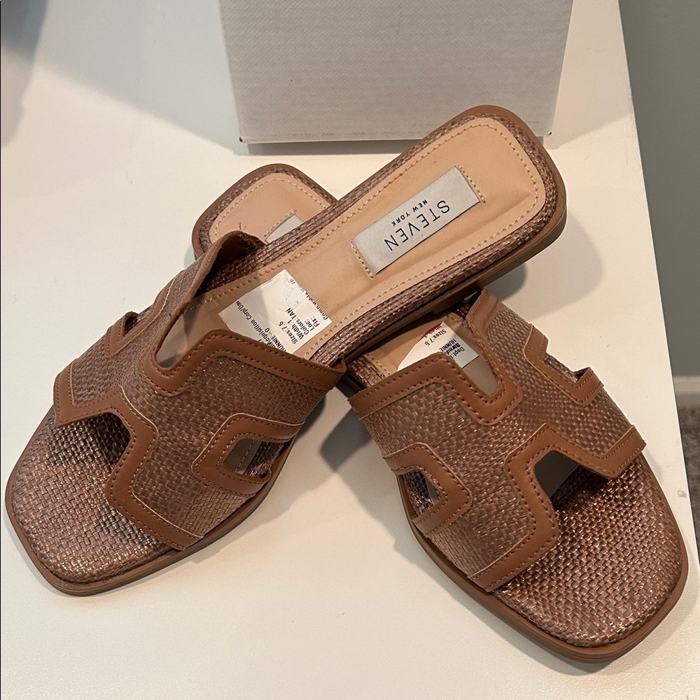 Steve Madden Brown Woven Slide Sandals